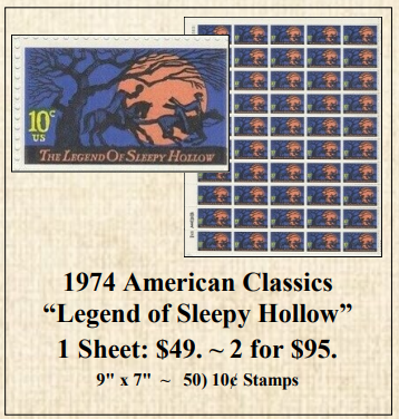 1974 American Classics “Legend of Sleepy Hollow” Stamp Sheet