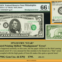 1974 $5 FRN *STAR* Third Printing Shifted "Misalignment" Currency Error!