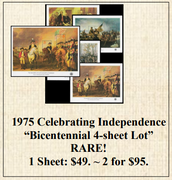 1975 Celebrating Independence “Bicentennial 4-sheet Lot” Stamp Sheet