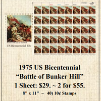 1975 US Bicentennial “Battle of Bunker Hill” Stamp Sheet