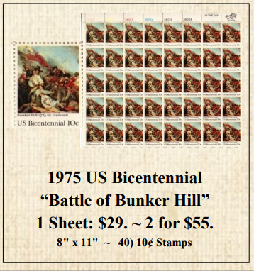 1975 US Bicentennial “Battle of Bunker Hill” Stamp Sheet