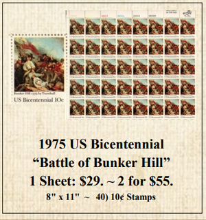 1975 US Bicentennial “Battle of Bunker Hill” Stamp Sheet