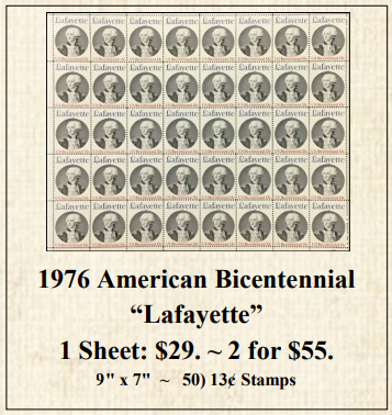 1976 American Bicentennial “Lafayette” Stamp Sheet