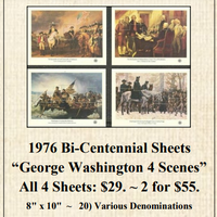 1976 Bi-Centennial Sheets “George Washington 4 Scenes” Stamp Sheet