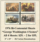 1976 Bi-Centennial Sheets “George Washington 4 Scenes” Stamp Sheet