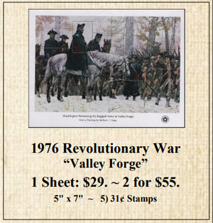 1976 Revolutionary War “Valley Forge” Stamp Sheet