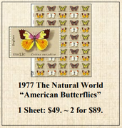 1977 The Natural World “American Butterflies” Stamp Sheet