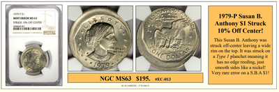 1979-P Susan B. Anthony $1 Struck 10% Off Center #EC-013
