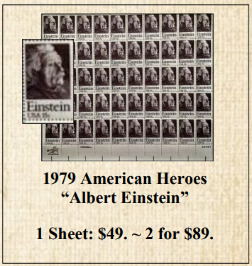 1979 American Heroes “Albert Einstein” Stamp Sheet