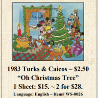 1983 Turks & Caicos ~ $2.50  “Oh Christmas Tree” Stamp Sheet