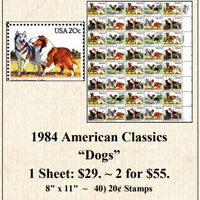 1984 American Classics “Dogs” Stamp Sheet