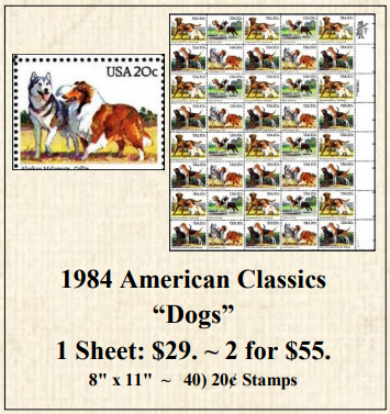 1984 American Classics “Dogs” Stamp Sheet
