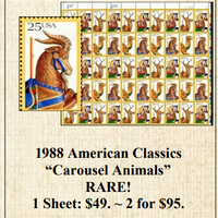 1988 American Classics “Carousel Animals” Stamp Sheet