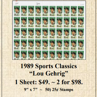 1989 Sports Classics “Lou Gehrig” Stamp Sheet