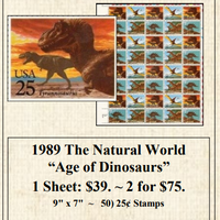 1989 The Natural World “Age of Dinosaurs” Stamp Sheet