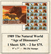 1989 The Natural World “Age of Dinosaurs” Stamp Sheet