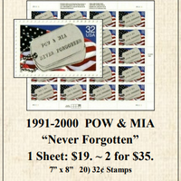 1991-2000 POW & MIA “Never Forgotten” Stamp Sheet