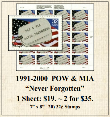 1991-2000 POW & MIA “Never Forgotten” Stamp Sheet