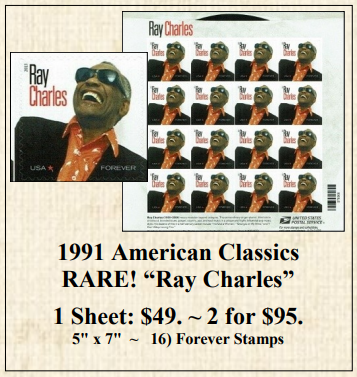 1991 American Classics RARE! “Ray Charles” Stamp Sheet