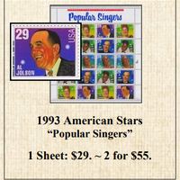 1993 American Stars “Popular Singers” Stamp Sheet
