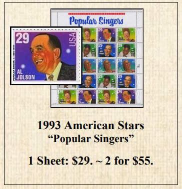 1993 American Stars “Popular Singers” Stamp Sheet