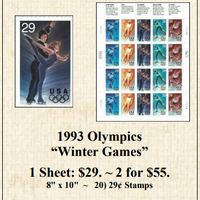 1993 Olympics “Winter Games” Stamp Sheet