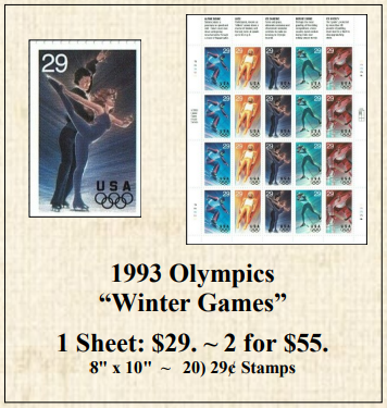 1993 Olympics “Winter Games” Stamp Sheet
