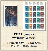 1993 Olympics “Winter Games” Stamp Sheet