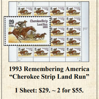 1993 Remembering America “Cherokee Strip Land Run” Stamp Sheet