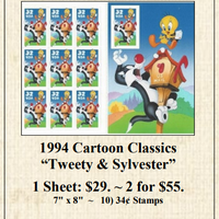 1994 Cartoon Classics “Tweety & Sylvester” Stamp Sheet