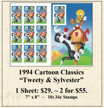 1994 Cartoon Classics “Tweety & Sylvester” Stamp Sheet