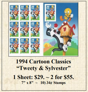 1994 Cartoon Classics “Tweety & Sylvester” Stamp Sheet