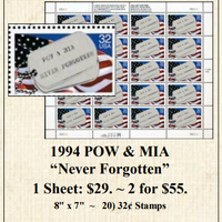 1994 POW & MIA “Never Forgotten” Stamp Sheet