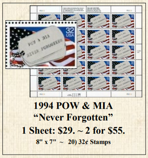 1994 POW & MIA “Never Forgotten” Stamp Sheet