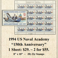 1994 US Naval Academy “150th Anniversary” Stamp Sheet