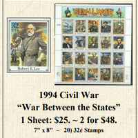 1994 Civil War "War Between the States" Stamp Sheet