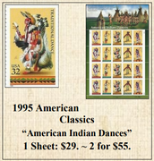 1995 American Classics “American Indian Dances” Stamp Sheet