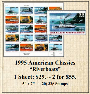 1995 American Classics “Riverboats” Stamp Sheet