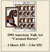 1995 American Folk Art “Carousel Horses” Stamp Sheet