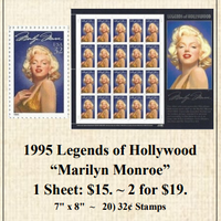 1995 Legends of Hollywood “Marilyn Monroe” Stamp Sheet