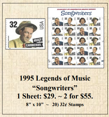 1995 Legends of Music “Songwriters” Stamp Sheet