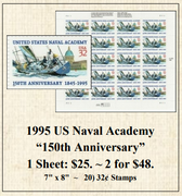 1995 US Naval Academy "150th Anniversary" Stamp Sheet