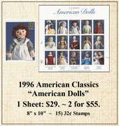 1996 American Classics “American Dolls” Stamp Sheet