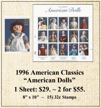 1996 American Classics “American Dolls” Stamp Sheet