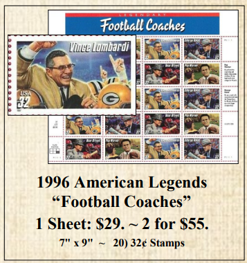 1996 American Legends “Football Coaches” Stamp Sheet
