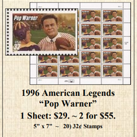 1996 American Legends “Pop Warner” Stamp Sheet