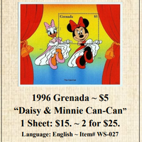 1996 Grenada ~ $5  “Daisy & Minnie Can-Can” Stamp Sheet