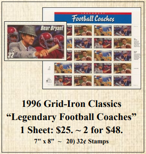 1996 Grid-Iron Classics "Legendary Football Coaches Stamp Sheet