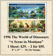 1996 The World of Dinosaurs “A Scene in Montana” Stamp Sheet