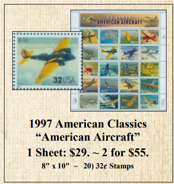 1997 American Classics “American Aircraft” Stamp Sheet